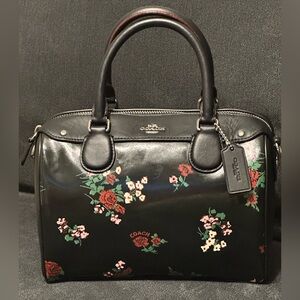 Coach Mini Bennett Floral Mix Print Black/Multi Patent Leather Satchel Handbag